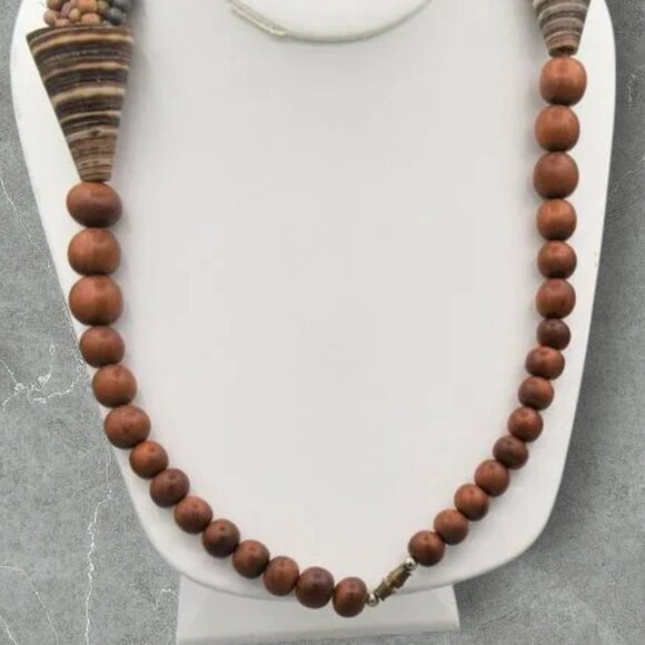 Vintage Tribal Necklace Wood Bead & Shell Multi-Strand - Picture 6 of 7